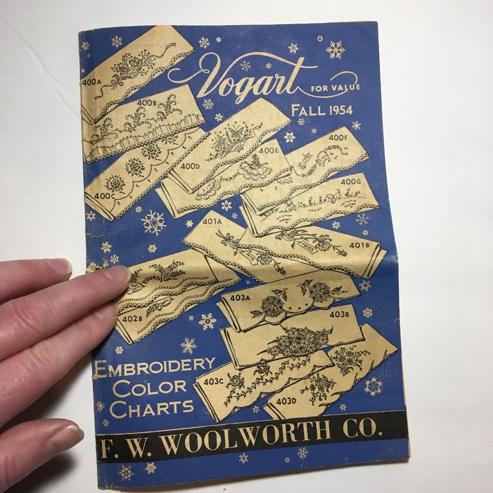 Vogart FALL 1954 Embroidery Color Charts: Floral, Animal, Religious Designs etc